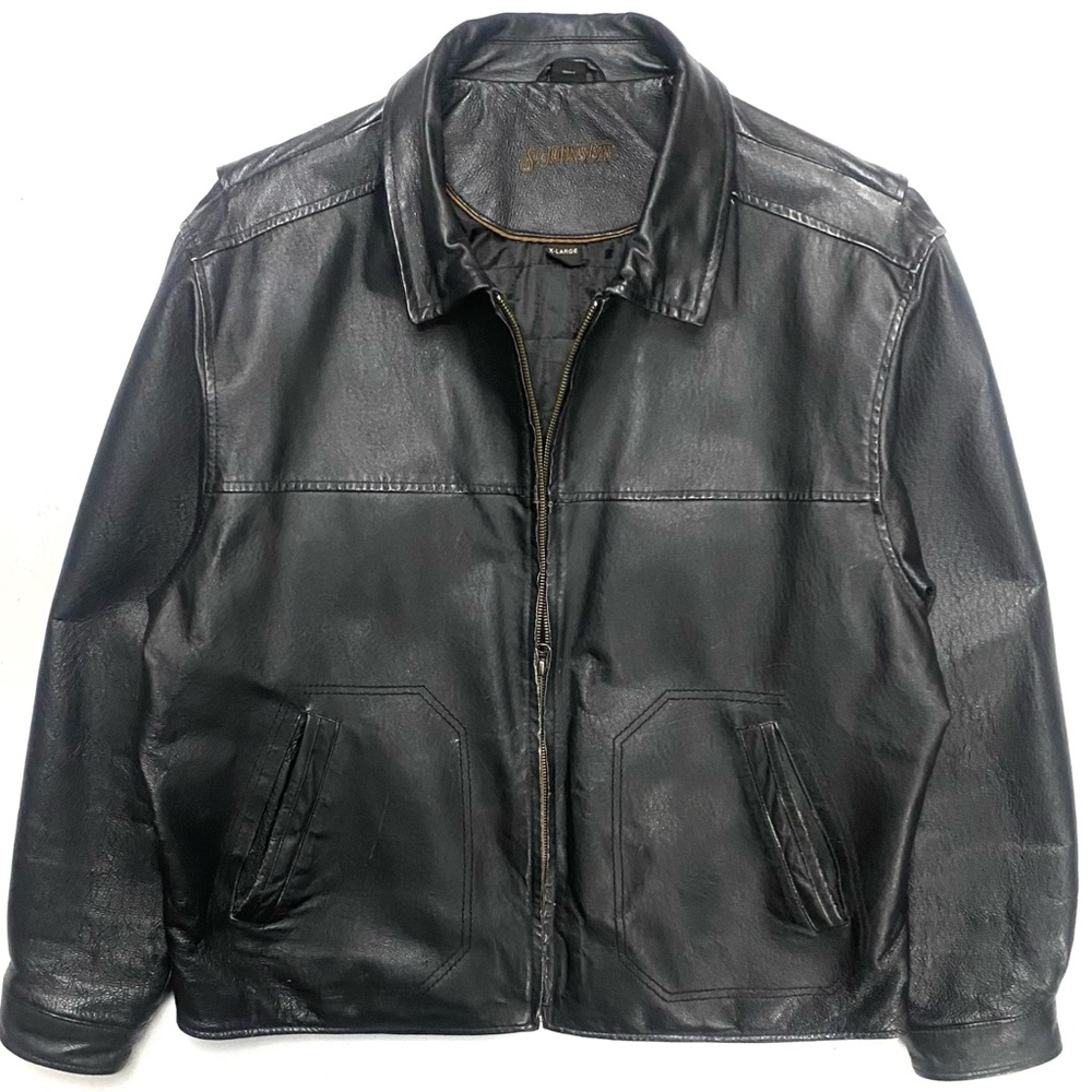 VTG St Johns Bay Men’s Black Quilt Lined Leather Full Zip Bomber Biker Jacket XL